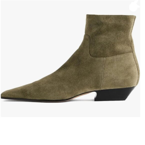 Olive Green Square Toe Low Chunky Heel Ankle Booties Chic Zip Up Short Boot - Picture 1 of 8